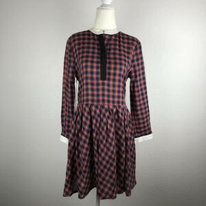 Band of Outsiders Multicolor Colorblock Plaid Pleated Shirt Dress